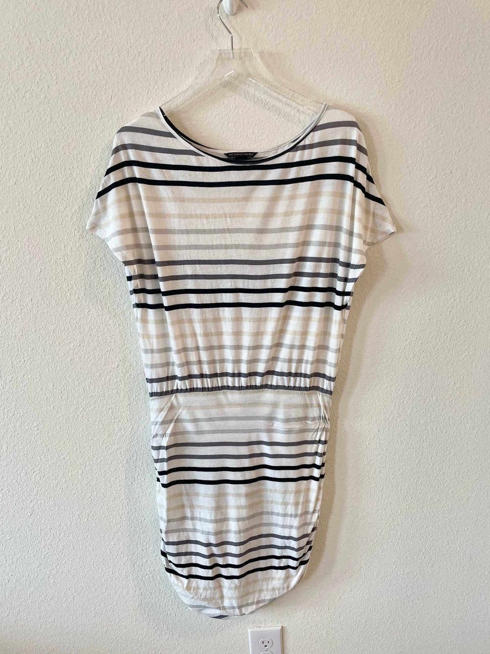Victoria’s Secret Striped Short-Sleeve Waist-Defined Women's Dress White & Black
